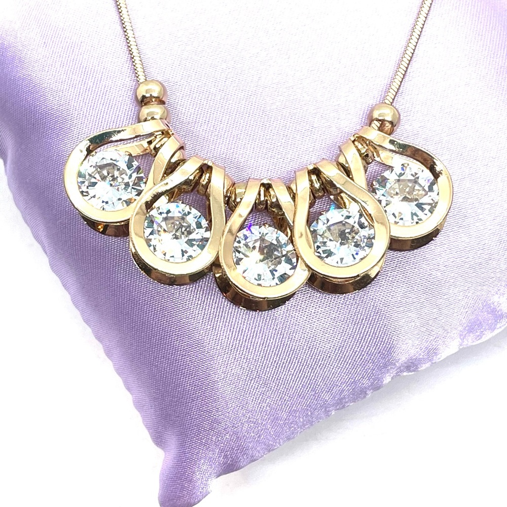 Glistening Gold Tone Crystal Necklace